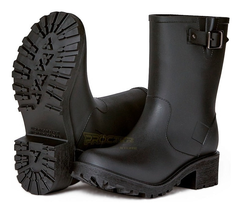Botín Dama Caucho Impermeable Lluvia Pvc Tacón Botas Mujer