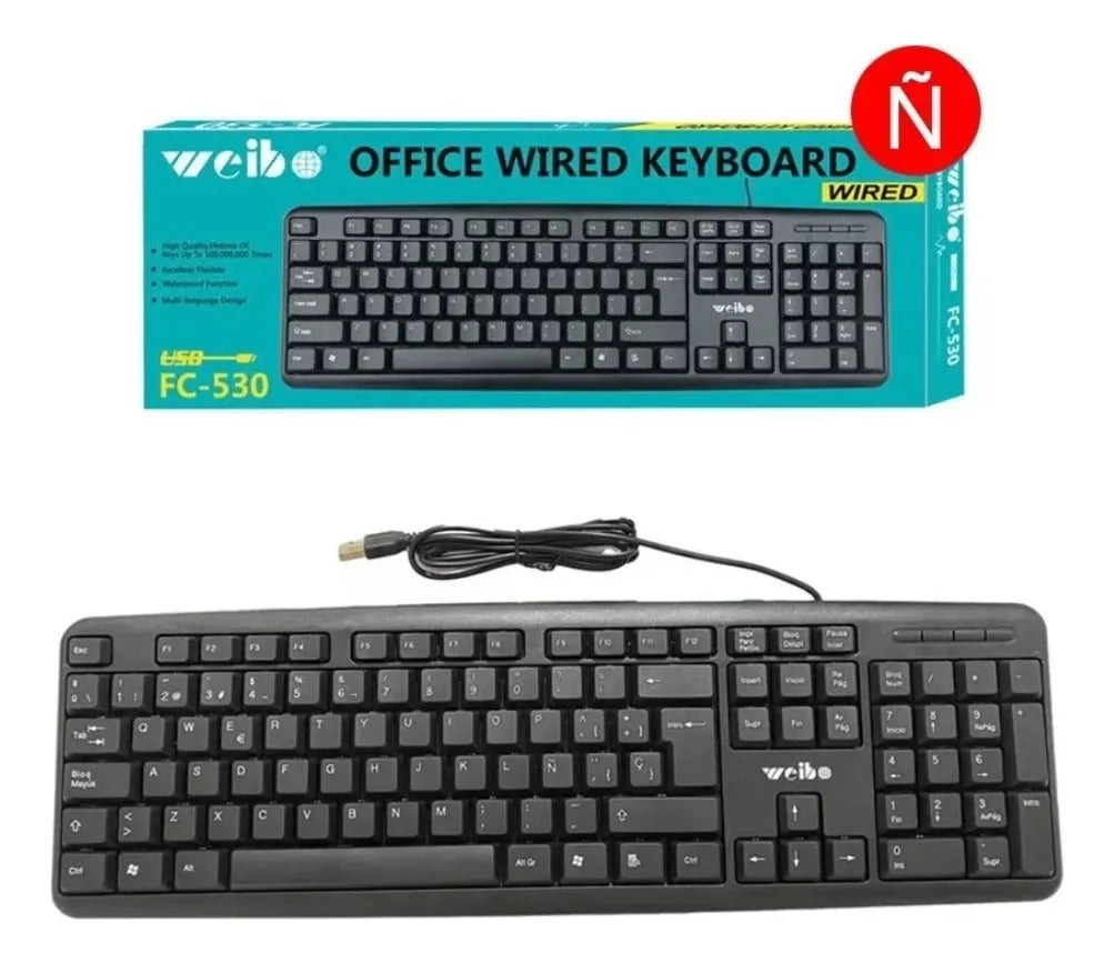Teclado Alambrico Fc-530 Usb Español Qwerty Resistente Agua