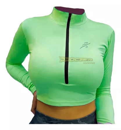 Crop Top Manga Larga Dama Deportiva Lycra Con Cremallera - Velocity Savage