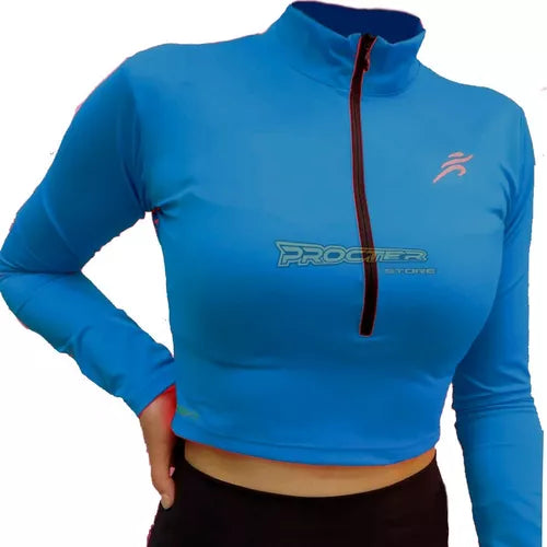 Crop Top Manga Larga Dama Deportiva Lycra Con Cremallera - Velocity Savage