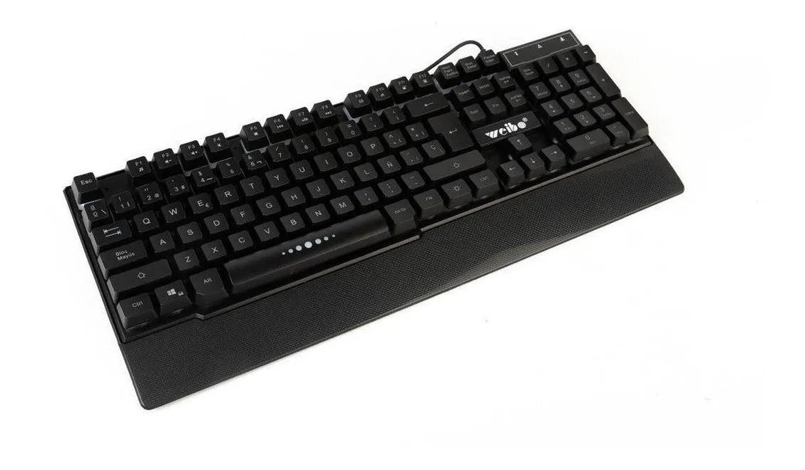 Teclado gamer Weibo QWERTY color negro con luz RGB1
