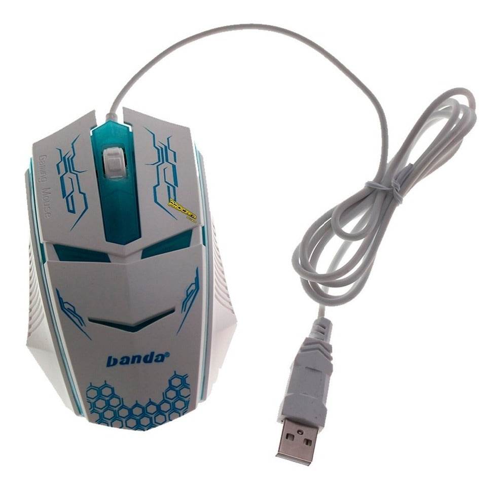 Mouse Iluminado Banda V11 Alámbrico Blanco