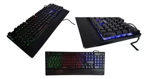 Teclado gamer Weibo QWERTY color negro con luz RGB