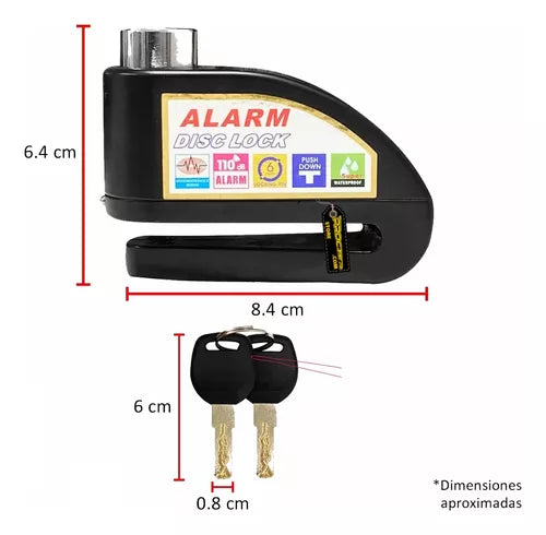 Candado Freno De Disco Con Alarma Para Moto O Bicicleta Inox - Velocity Savage