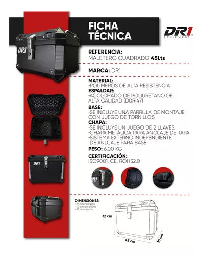 Maletero Para Motos Dr1 Adventure 45 Litros Cuadrado - Velocity Savage