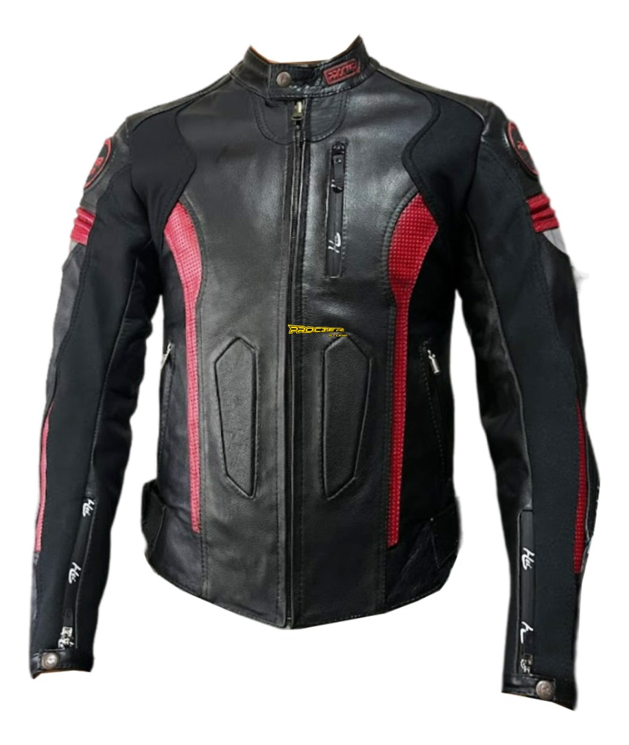 Chaqueta 100% Cuero Protección Reflectiva Moto Procter Msi Rojo