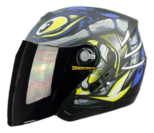 Casco Abierto Tipo Jet Con Gafas Visor Humo Azul Bonn Visor Humo M