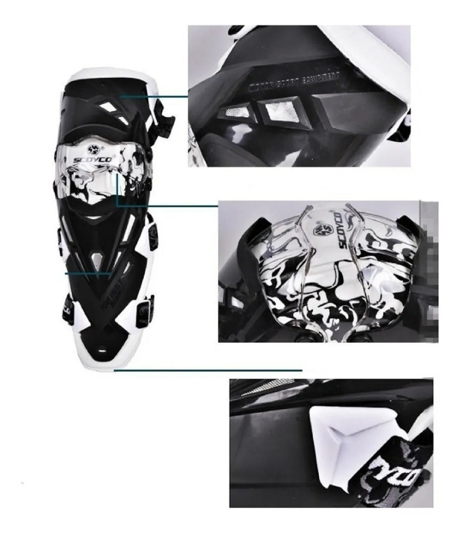 Rodilleras Scoyco K12 Articulada Protección Original Negra Blanco