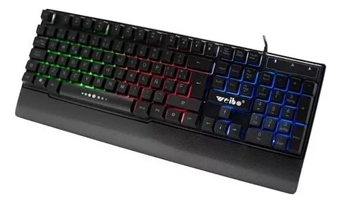 Teclado gamer Weibo QWERTY color negro con luz RGB