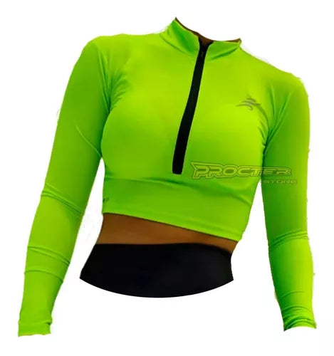 Crop Top Manga Larga Dama Deportiva Lycra Con Cremallera - Velocity Savage