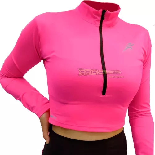 Crop Top Manga Larga Dama Deportiva Lycra Con Cremallera - Velocity Savage