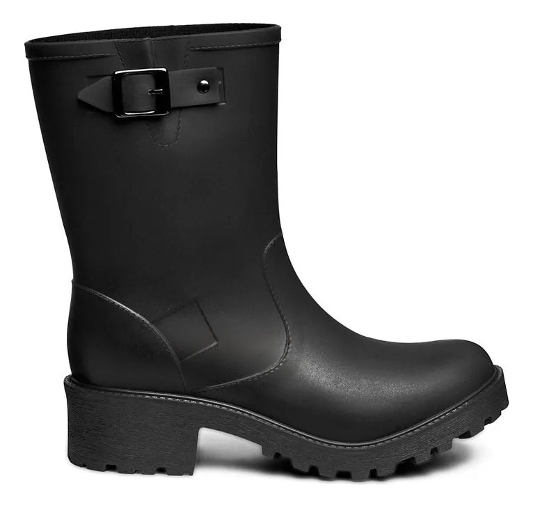 Botín Dama Caucho Impermeable Lluvia Pvc Tacón Botas Mujer Negro