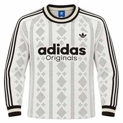 Buzo tejido blanco de Adidas Originals con rombos y letras negras al frente