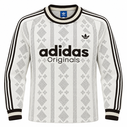 Buzo tejido blanco de Adidas Originals con rombos y letras negras al frente