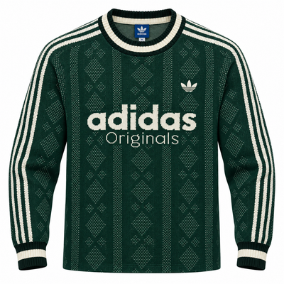 Buzo tejido verde oscuro de Adidas Originals con rombos y letras crema al frente