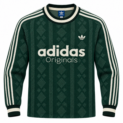 Buzo tejido verde oscuro de Adidas Originals con rombos y letras crema al frente