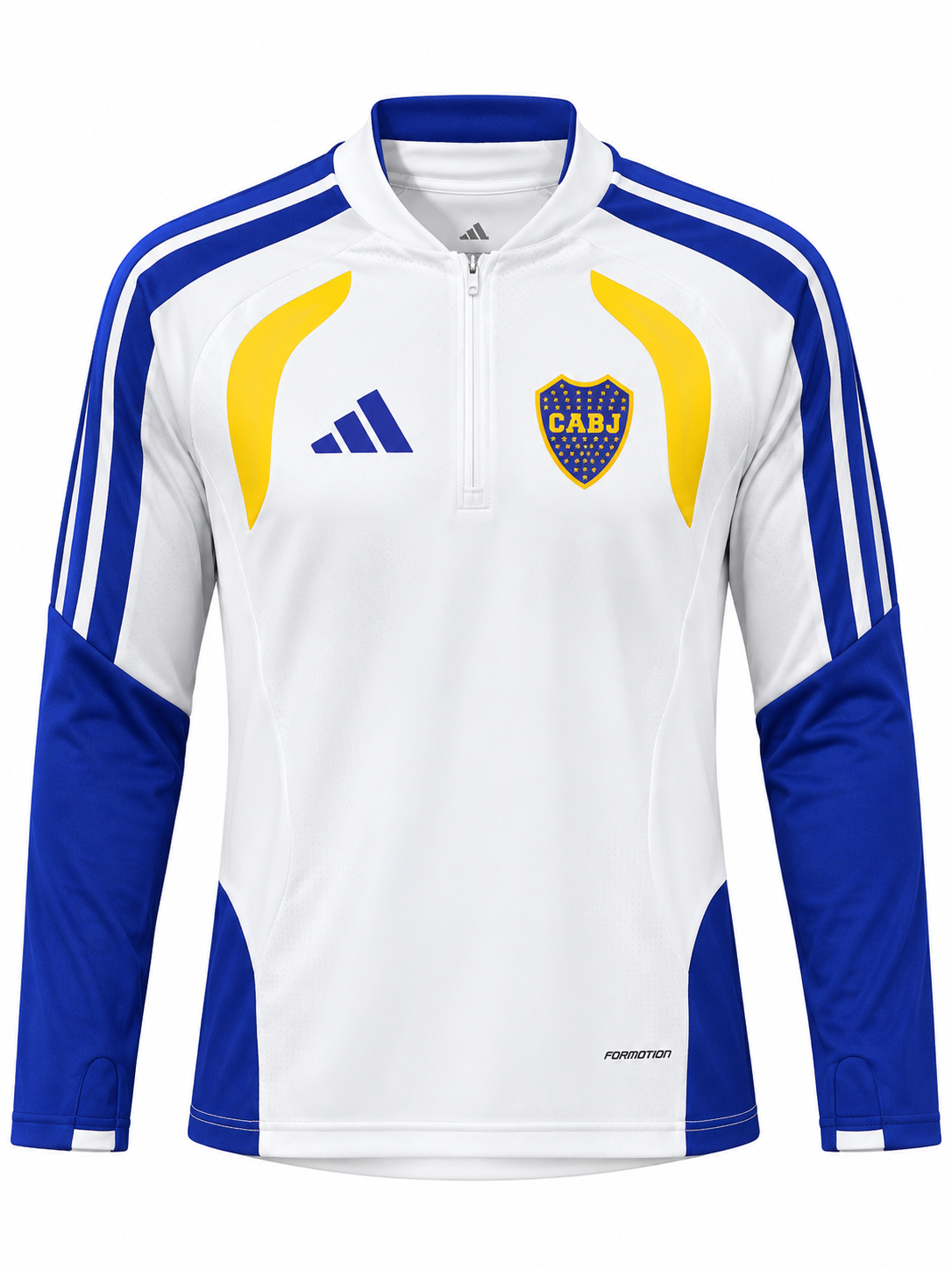 Buzo de entrenamiento de Boca Juniors blanco con azul rey y amarillo y medio cierre