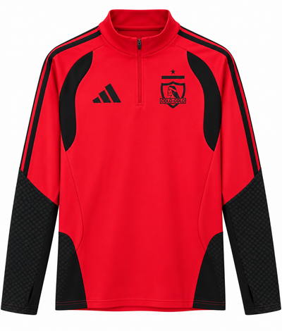 Moletom de treino de Colo-Colo vermelho com painéis pretos e meio zíper