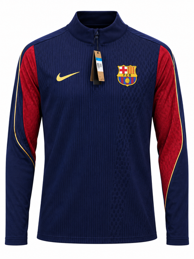 Buzo de entrenamiento del FC Barcelona azul marino con mangas granate y medio cierre