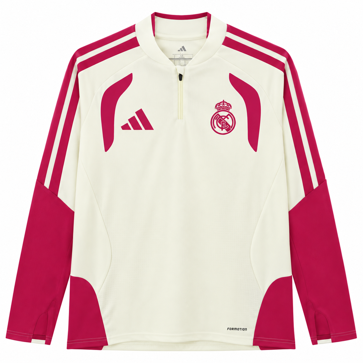 Buzo de entrenamiento del Real Madrid crema con mangas vino tinto y medio cierre