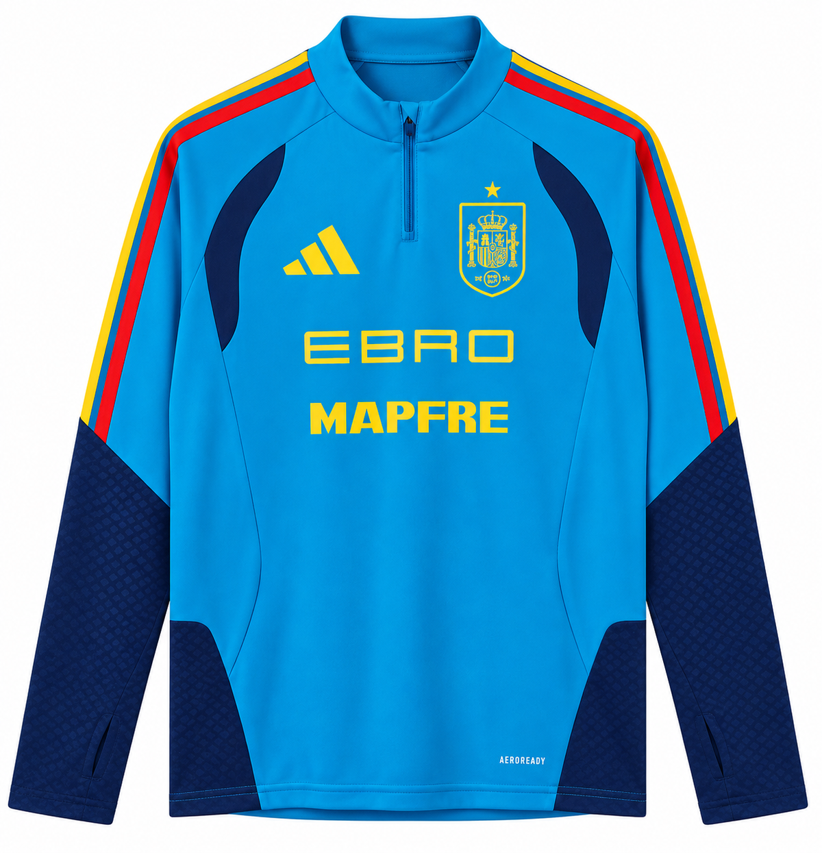 Spain national team training sweatshirt in blue with red and yellow stripes