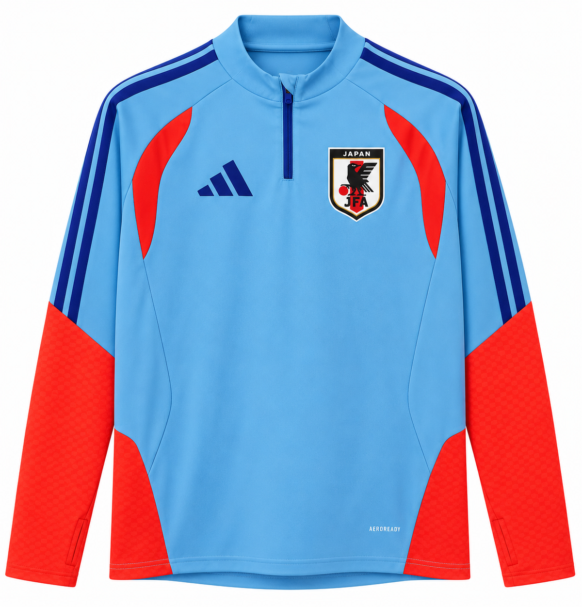 of training of the national team of Japan light blue with panels red and half zip sweatshirt