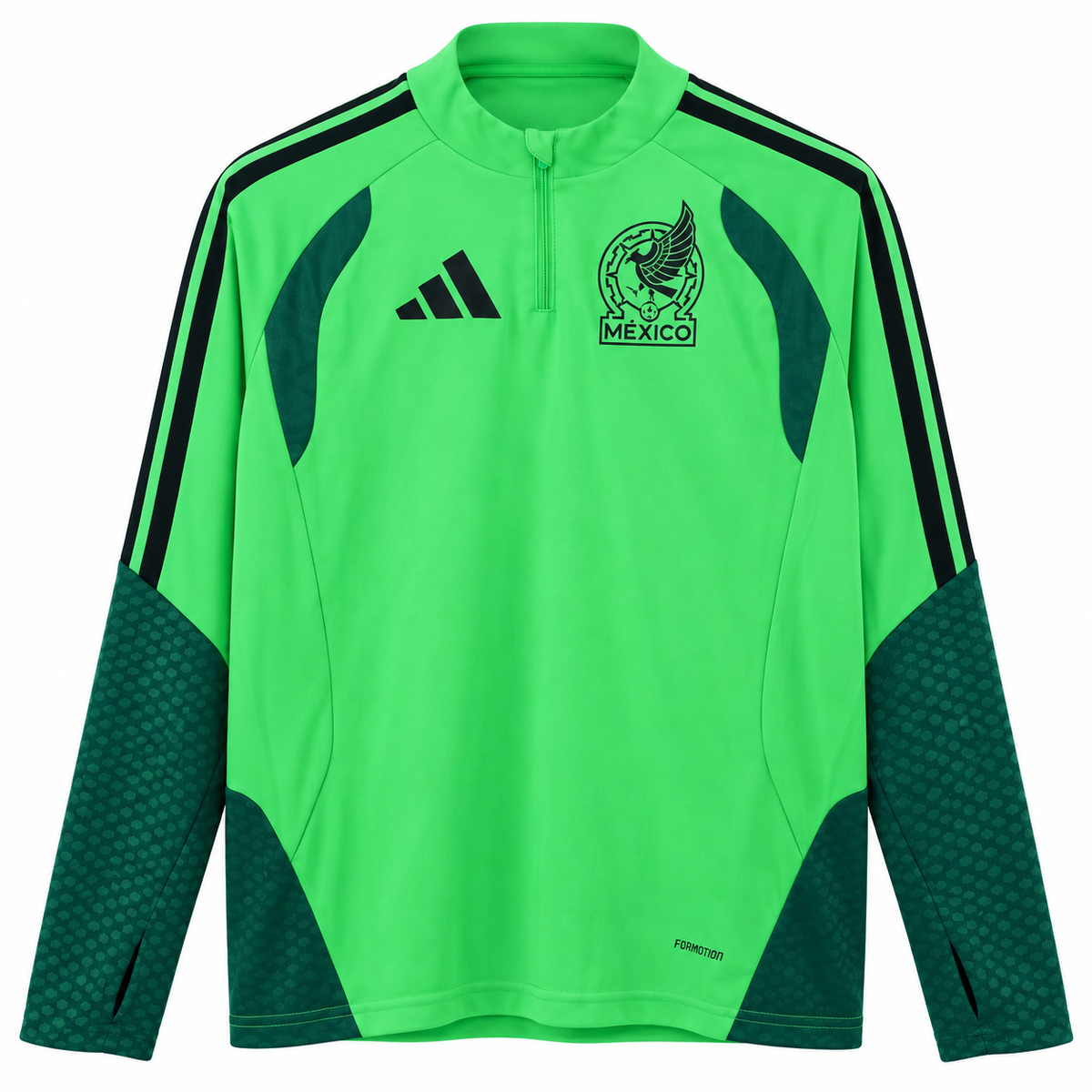 Mexico national team training sweatshirt in green with dark green panels and a half zip