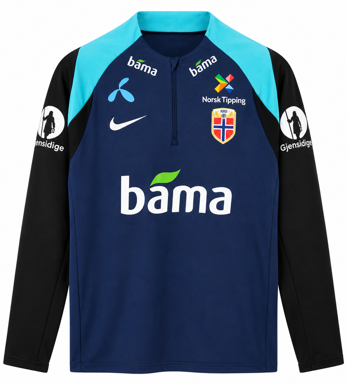 Buzo de entrenamiento de la Selección de Noruega azul marino con hombros turquesa y mangas negras