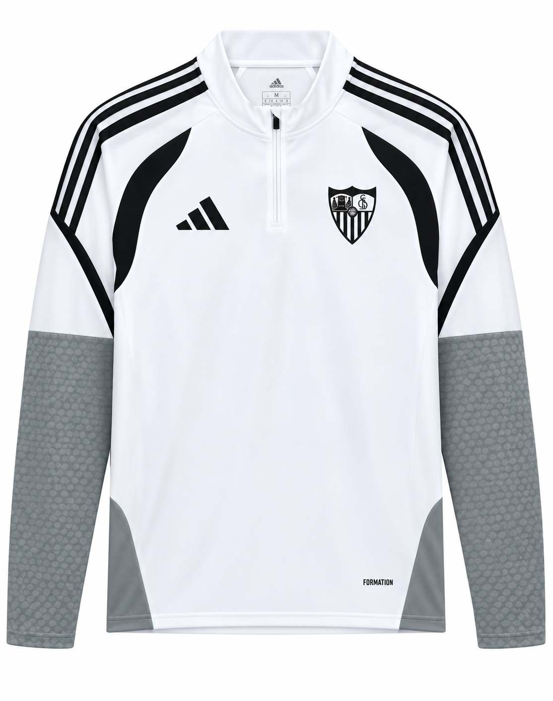 Buzo de entrenamiento del Sevilla FC blanco con mangas grises y medio cierre