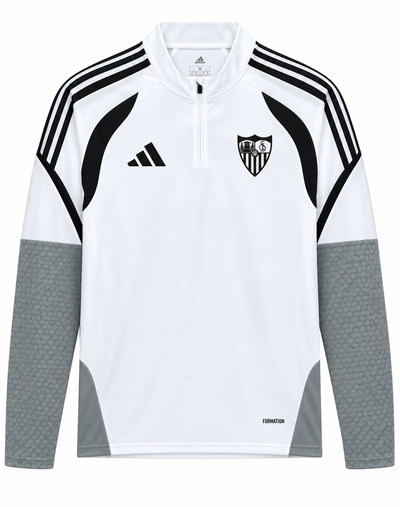 Moletom de treino do Sevilla FC em branco com mangas cinzas e meio zíper