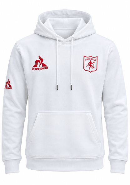 Buzo Hoodie América de Cali, foto de estudio en fondo blanco