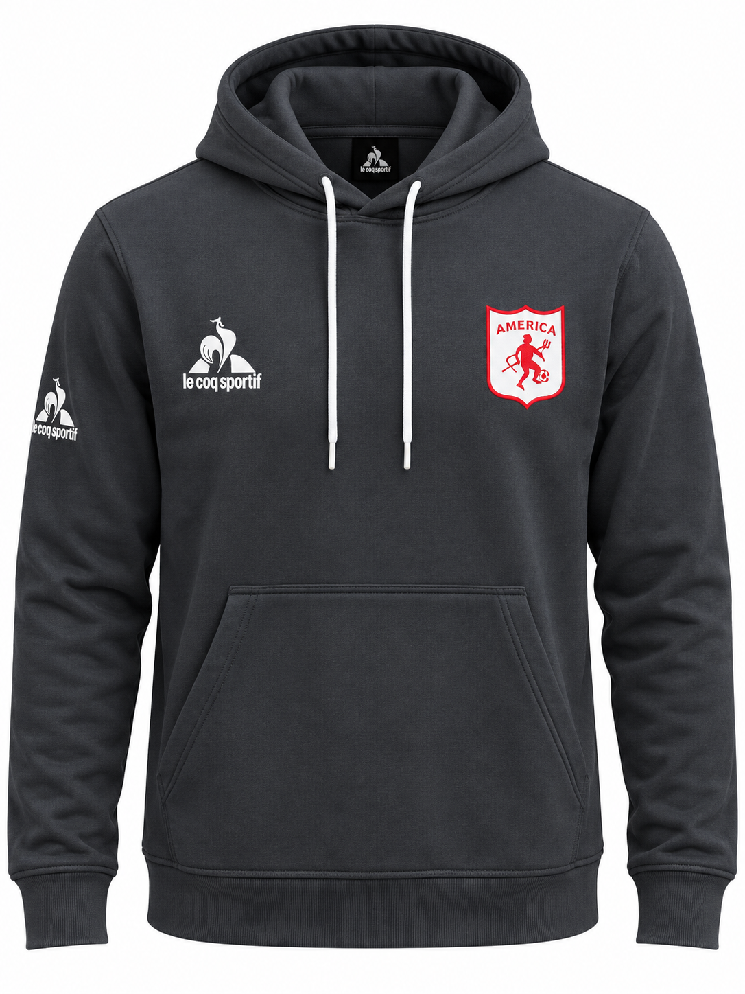 Buzo Hoodie América de Cali, foto de estudio en fondo blanco