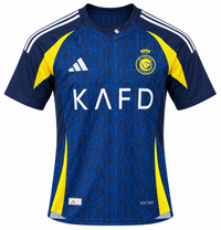 Navy Al Nassr jersey by Adidas with yellow panels and KAFD on the chest