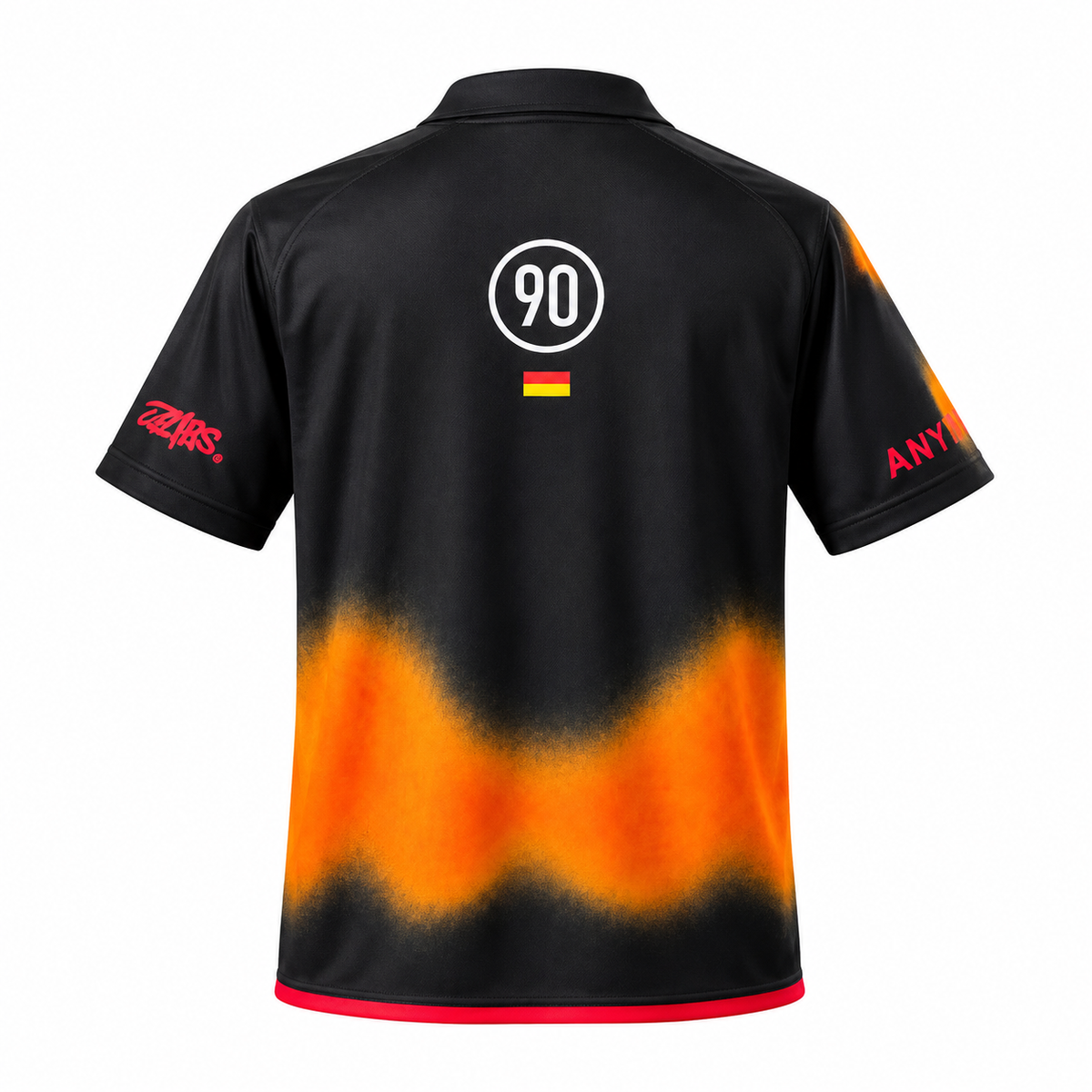 Back of the Germany Total 90 jersey with the 90 logo, the flag and orange at the hem