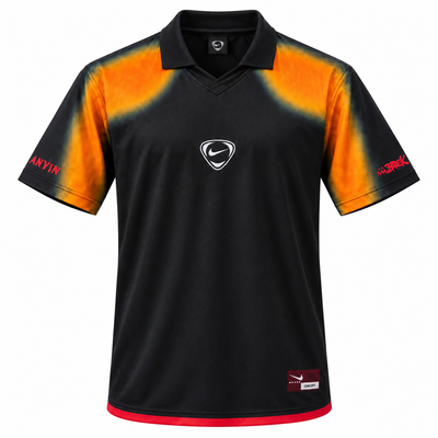 Black Germany Cactus Jack x Nike Total 90 jersey with orange shoulders and polo collar