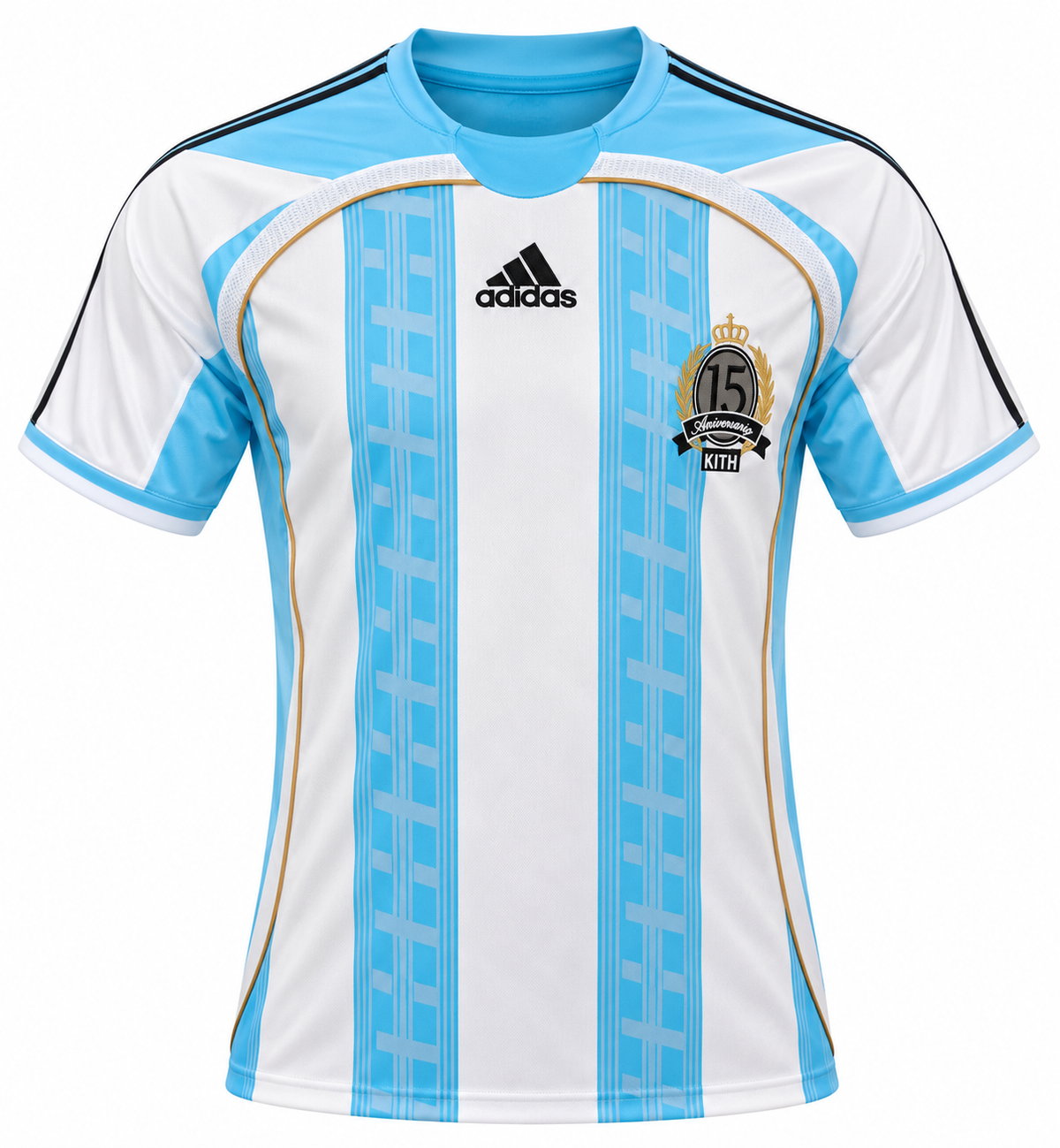 Camiseta Argentina adidas x KITH blanca con franjas celestes y parche 15