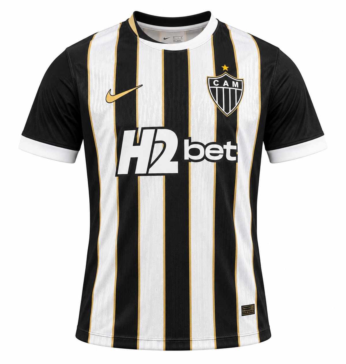 Camiseta local del Atlético Mineiro 2026 de rayas negras y blancas con hilos dorados