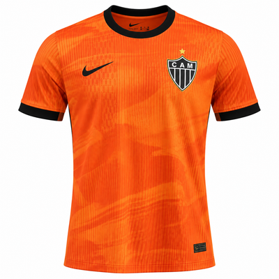 Terceira camisa do Atlético Mineiro 2026 laranja com textura e gola preta