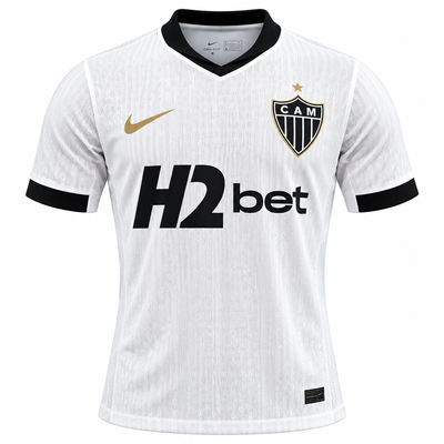 Camisa reserva do Atlético Mineiro 2026 branca com gola e punhos pretos