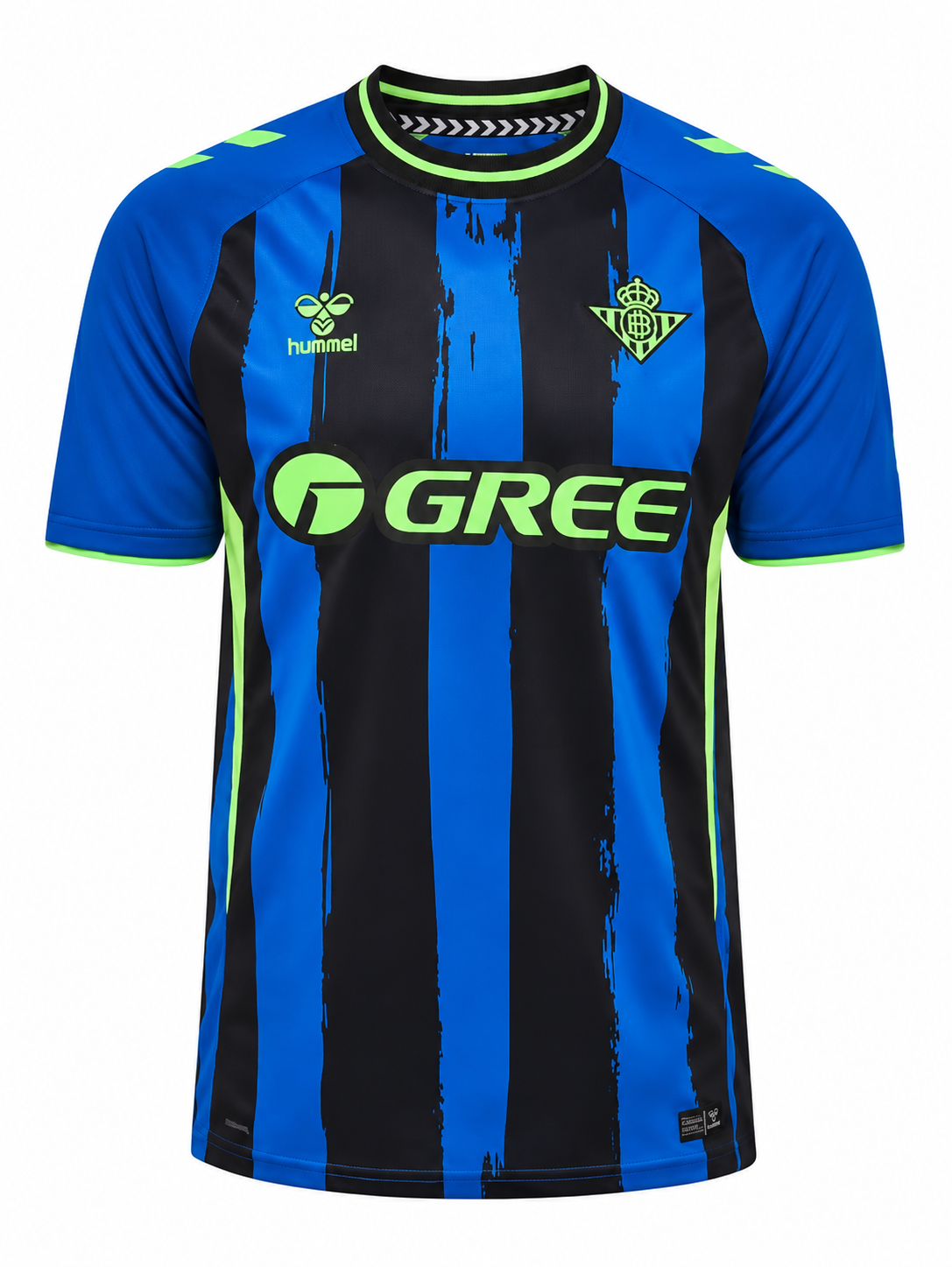 Camiseta tercera del Real Betis 26-27 a rayas azules y negras con detalles en verde neón