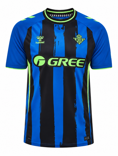 Camiseta tercera del Real Betis 26-27 a rayas azules y negras con detalles en verde neón