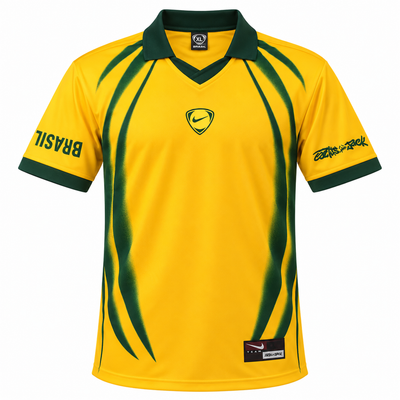 Yellow Brazil Cactus Jack x Nike Total 90 jersey with green strokes and green polo collar