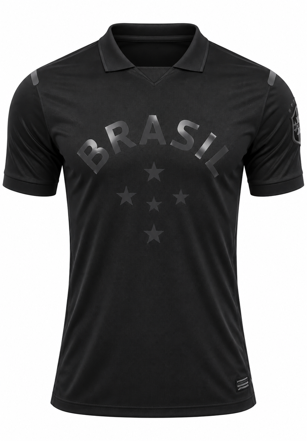 Camiseta Brasil negra blackout con BRASIL y estrellas en negro mate
