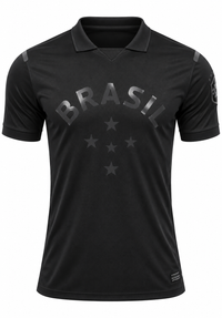 Camiseta Brasil negra blackout con BRASIL y estrellas en negro mate