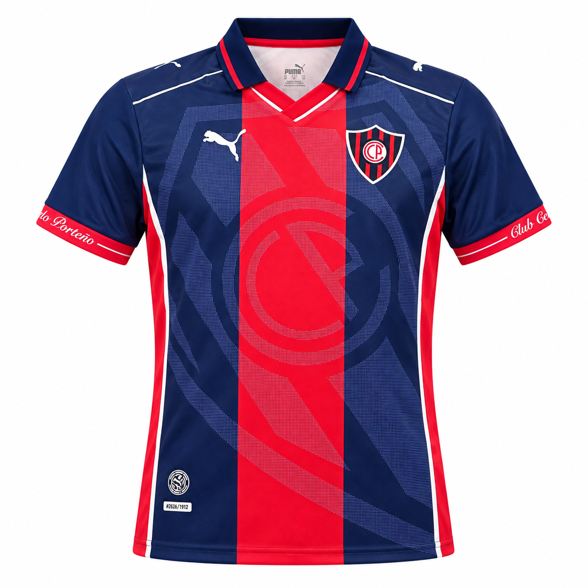 Blue Cerro Porteño Puma jersey with a red stripe