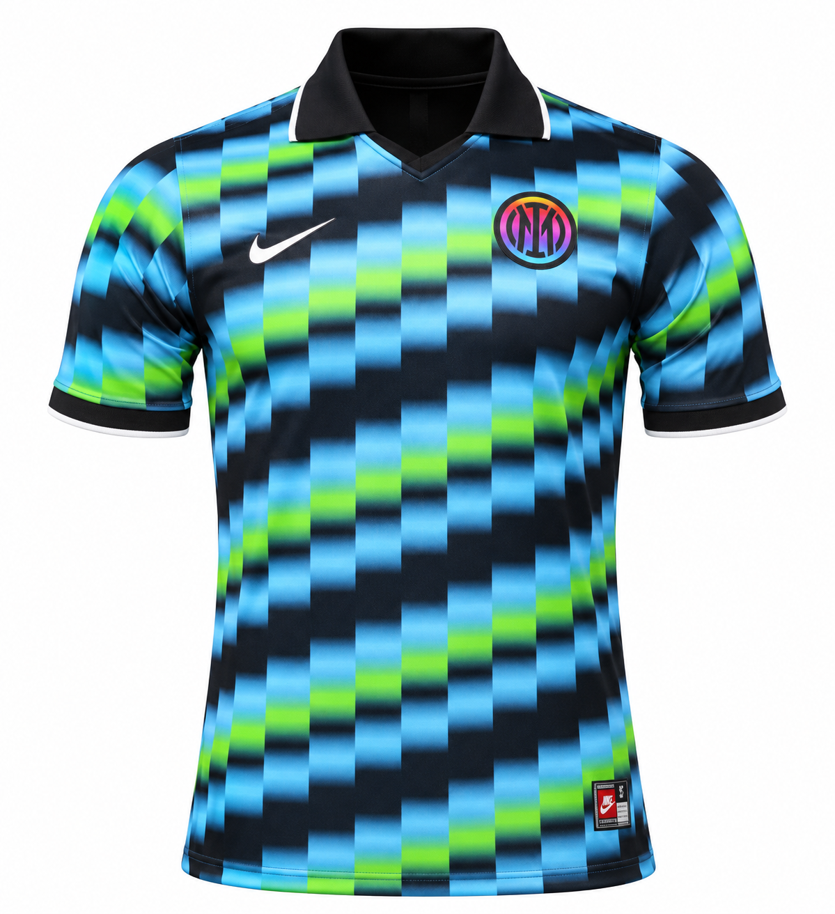 Inter Milan Nike jersey with blue, green and black block stripes