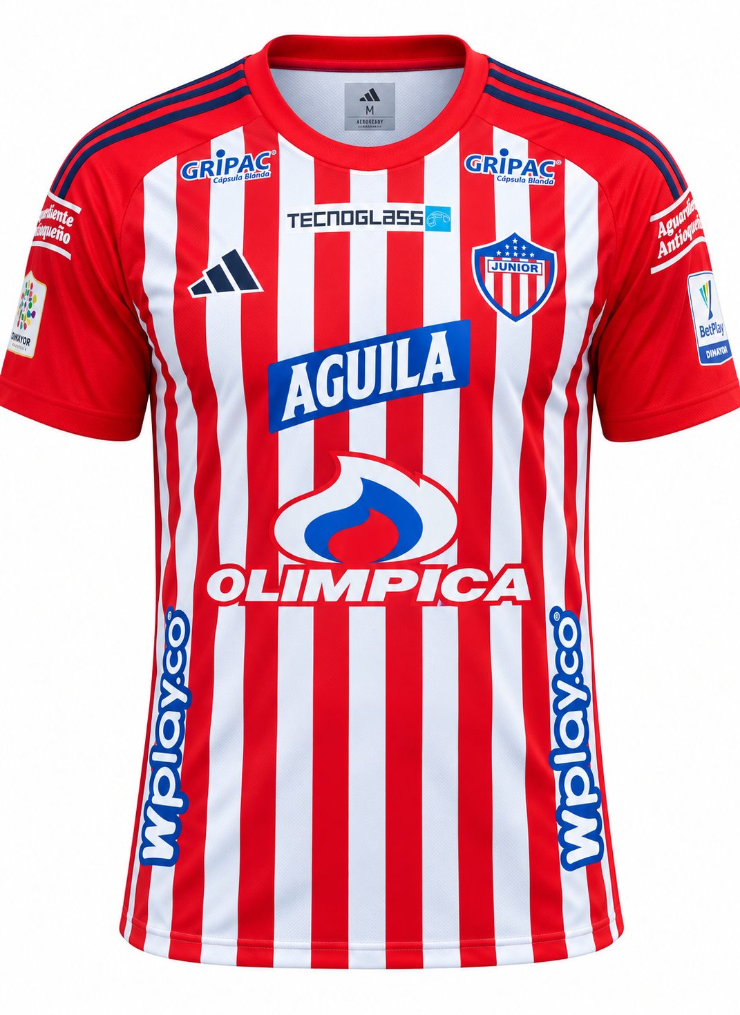 Camiseta Junior de Barranquilla 2025, foto de estudio en fondo blanco