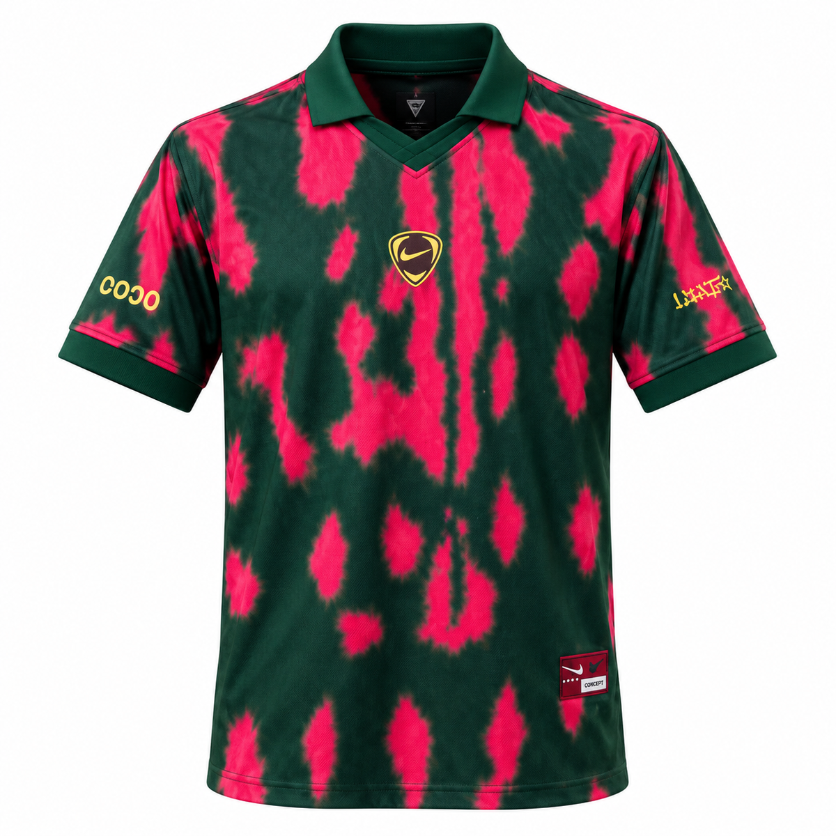 Dark green Morocco Cactus Jack x Nike Total 90 jersey with fuchsia spots and green polo collar