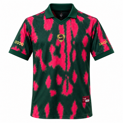 Dark green Morocco Cactus Jack x Nike Total 90 jersey with fuchsia spots and green polo collar