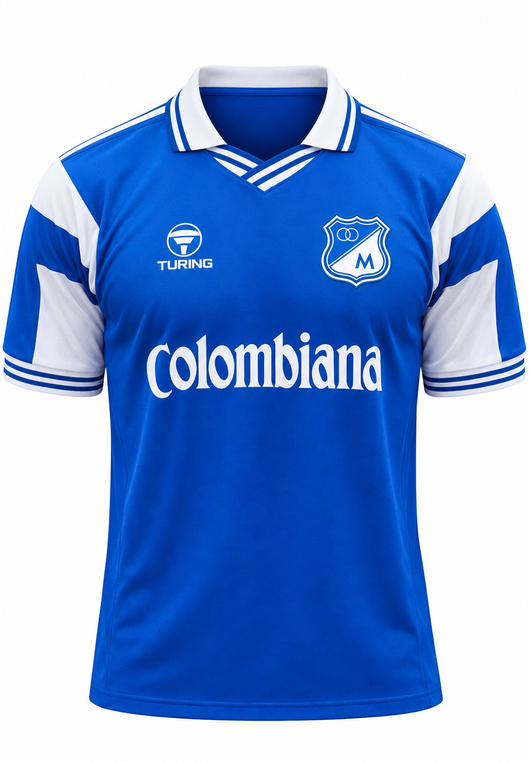 Camiseta Millonarios Retro 1993, foto de estudio en fondo blanco